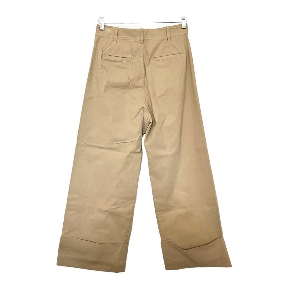 SEA NEW‎ YORK High Rise Wide Leg Oversize-Cuff Crop Linen Blend Khaki Trousers 4 - Picture 5 of 7
